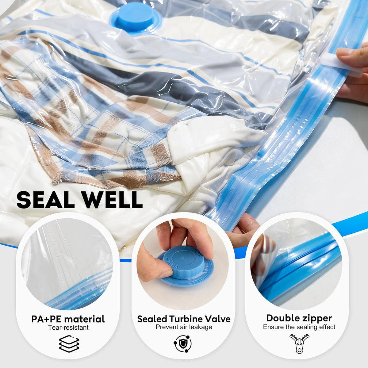 Travel Vacuum Bags with -4000Pa Electric pump, 15 Pack Vacuum Seal Bags for Clothing Travel in 3 Combo sizes, Space Saver Vacuum Storage Bags, Saving up to 80% of Space (15 Combo Pack)