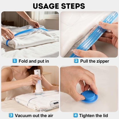 Travel Vacuum Bags with -4000Pa Electric pump, 15 Pack Vacuum Seal Bags for Clothing Travel in 3 Combo sizes, Space Saver Vacuum Storage Bags, Saving up to 80% of Space (15 Combo Pack)