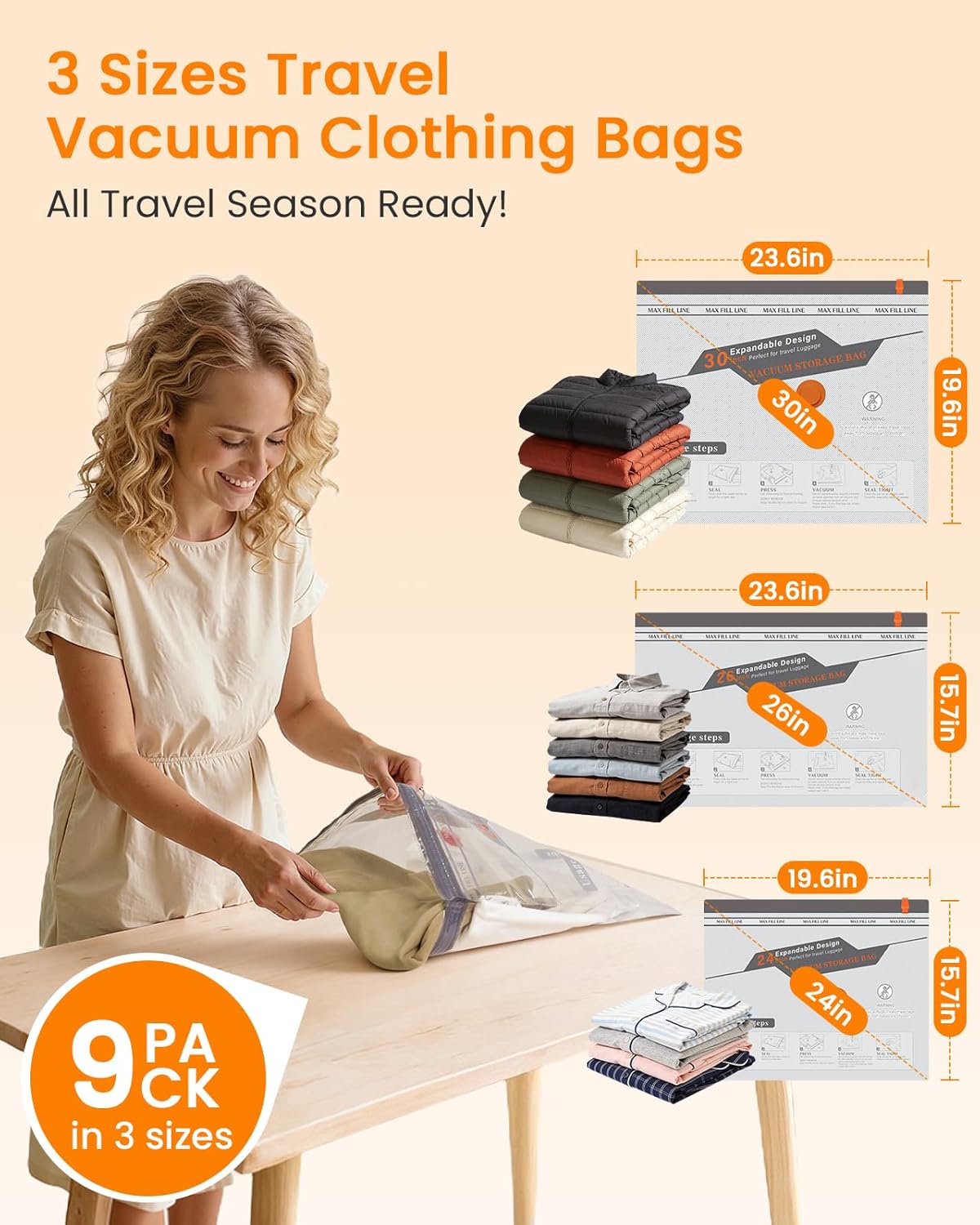 Vacuum Seal Bags for Clothing Travel with Rechargeable Cordless Pump, Compression Space Saver Bags for Packing, Luggage and Seasonal Storage