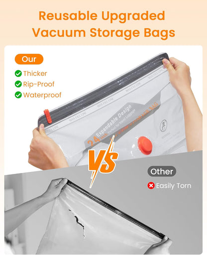 Vacuum Seal Bags for Clothing Travel with Rechargeable Cordless Pump, Compression Space Saver Bags for Packing, Luggage and Seasonal Storage