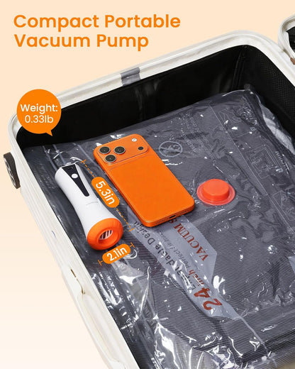 Vacuum Seal Bags for Clothing Travel with Rechargeable Cordless Pump, Compression Space Saver Bags for Packing, Luggage and Seasonal Storage