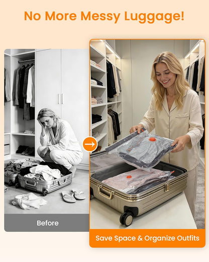 Vacuum Seal Bags for Clothing Travel with Rechargeable Cordless Pump, Compression Space Saver Bags for Packing, Luggage and Seasonal Storage