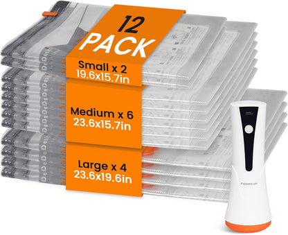 Vacuum Seal Bags for Clothing Travel with Rechargeable Cordless Pump, Compression Space Saver Bags for Packing, Luggage and Seasonal Storage