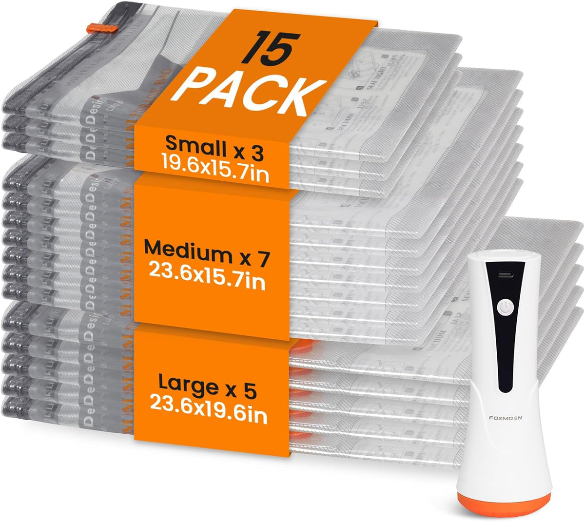 Vacuum Seal Bags for Clothing Travel with Rechargeable Cordless Pump, Compression Space Saver Bags for Packing, Luggage and Seasonal Storage