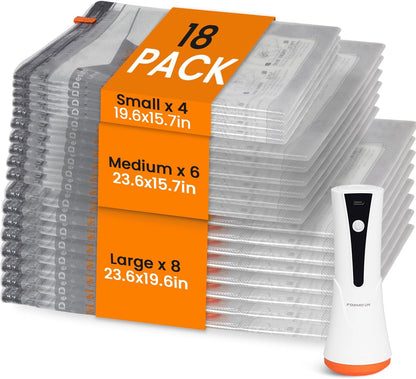 Vacuum Seal Bags for Clothing Travel with Rechargeable Cordless Pump, Compression Space Saver Bags for Packing, Luggage and Seasonal Storage