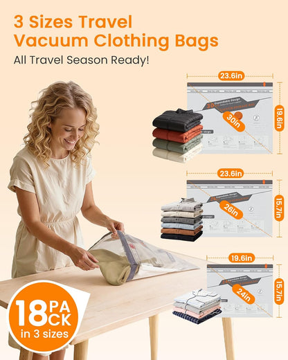Vacuum Seal Bags for Clothing Travel with Rechargeable Cordless Pump, Compression Space Saver Bags for Packing, Luggage and Seasonal Storage