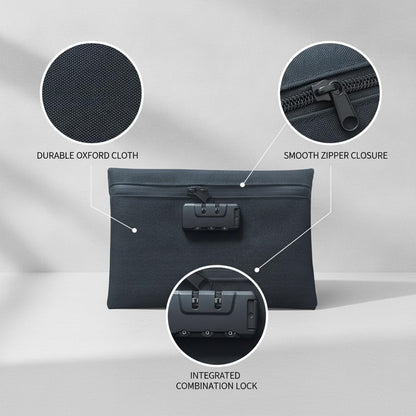 Travel Document Organizer Wallet, Zippered Oxford Cloth Pouch for Passports & Tickets, Slim Portable File Holder, Black