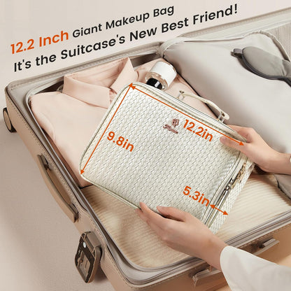 Makeup Bag with LED Lighted Mirror 12.2 IN Travel Makeup Bag Adjustable Brightness in 3 Colors Cosmetic Organizer Artist Storage Bag with Dividers Brush Holder Bag Vanity Black Checkerboard