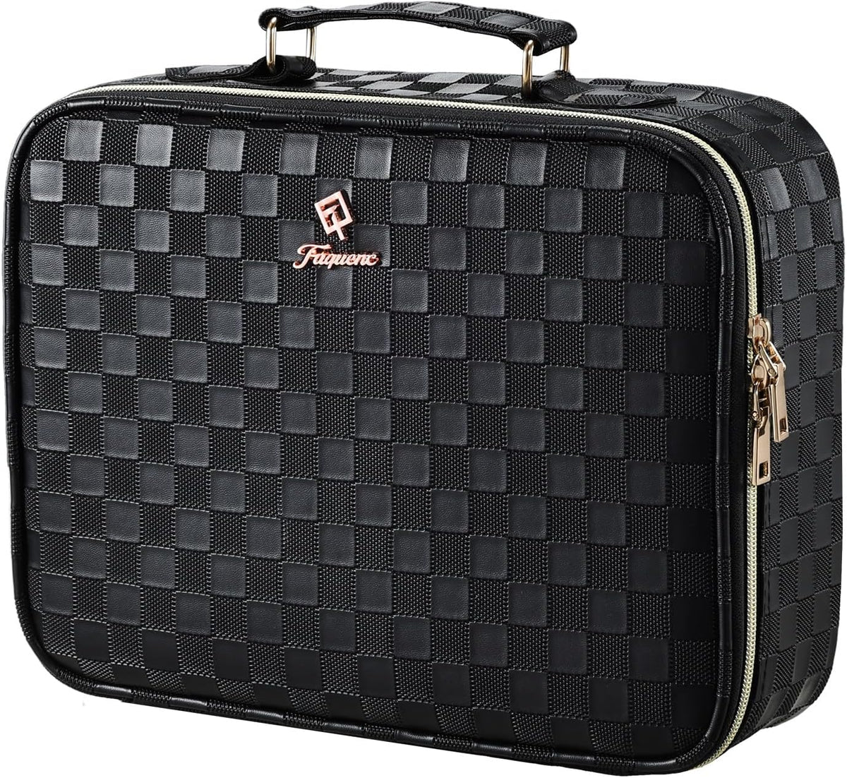 Makeup Bag with LED Lighted Mirror 12.2 IN Travel Makeup Bag Adjustable Brightness in 3 Colors Cosmetic Organizer Artist Storage Bag with Dividers Brush Holder Bag Vanity Black Checkerboard