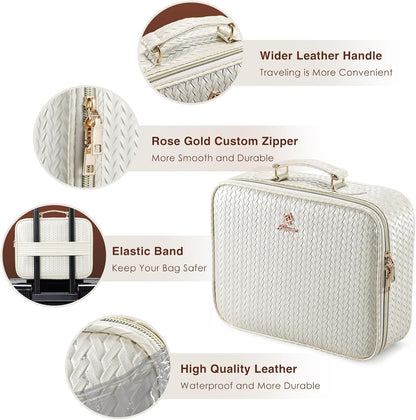 Makeup Bag with LED Lighted Mirror 12.2 IN Travel Makeup Bag Adjustable Brightness in 3 Colors Cosmetic Organizer Artist Storage Bag with Dividers Brush Holder Bag Vanity Black Checkerboard
