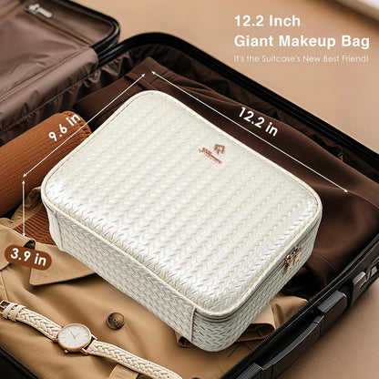 Makeup Bag with LED Lighted Mirror 12.2 IN Travel Makeup Bag Adjustable Brightness in 3 Colors Cosmetic Organizer Artist Storage Bag with Dividers Brush Holder Bag Vanity Black Checkerboard