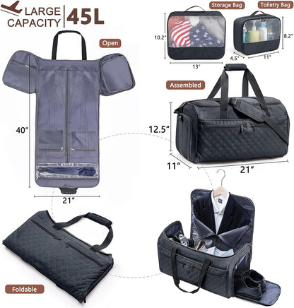 2in1 Garment Bags for Hanging Clothes - Suit Duffle Bag for Travel - Large Personal Item Travel Bag for Men Women, Convertible Carry On Bags for Dance Dress, Weekender Bag Luggage Bag