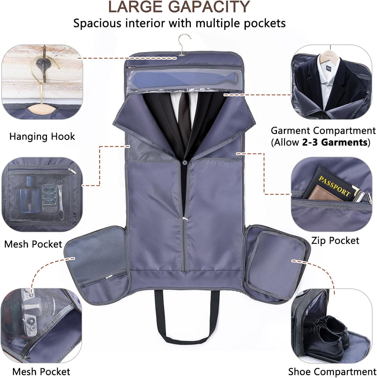 2in1 Garment Bags for Hanging Clothes - Suit Duffle Bag for Travel - Large Personal Item Travel Bag for Men Women, Convertible Carry On Bags for Dance Dress, Weekender Bag Luggage Bag