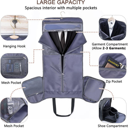 2in1 Garment Bags for Hanging Clothes - Suit Duffle Bag for Travel - Large Personal Item Travel Bag for Men Women, Convertible Carry On Bags for Dance Dress, Weekender Bag Luggage Bag
