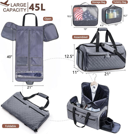 2in1 Garment Bags for Hanging Clothes - Suit Duffle Bag for Travel - Large Personal Item Travel Bag for Men Women, Convertible Carry On Bags for Dance Dress, Weekender Bag Luggage Bag