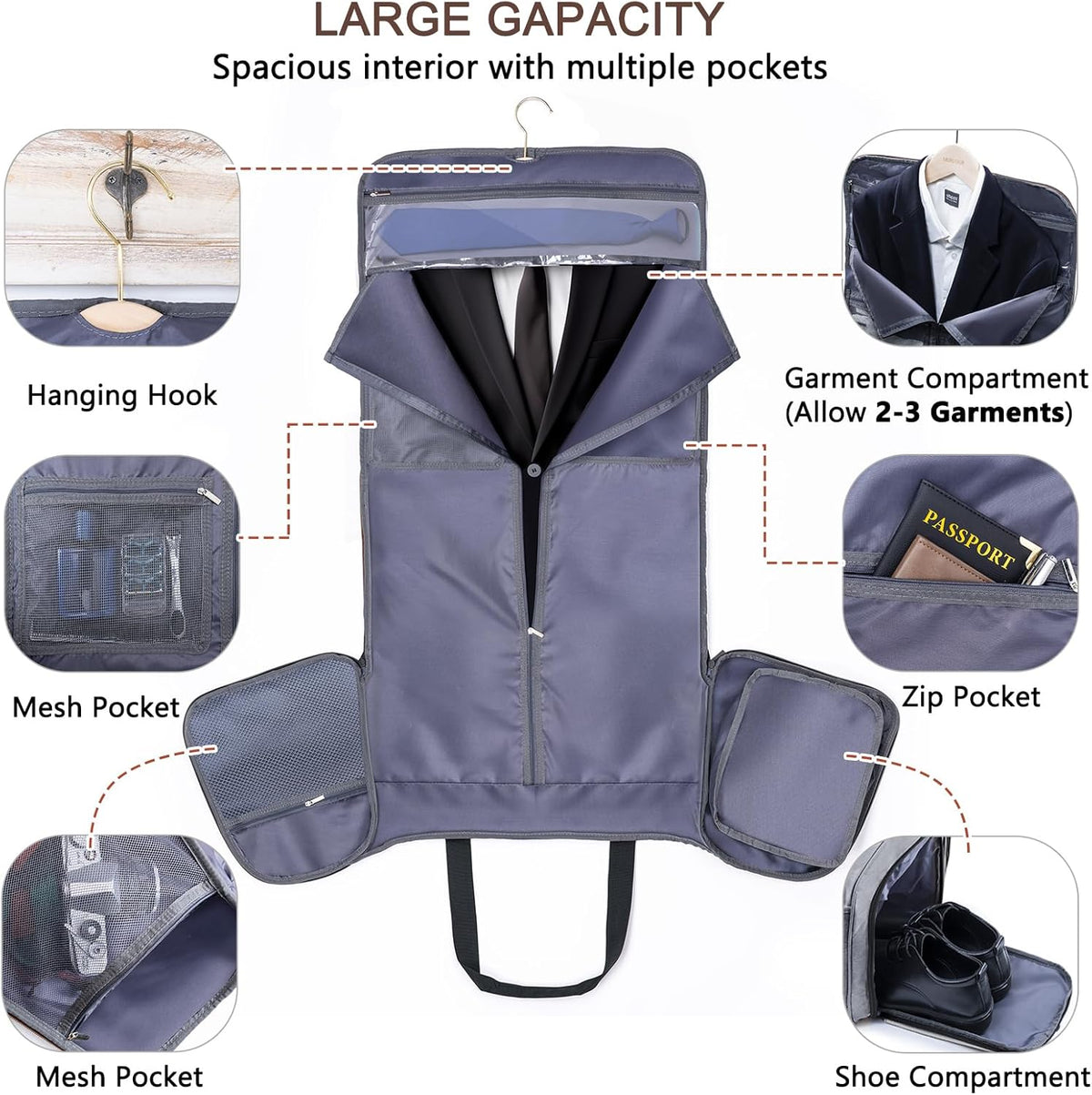 2in1 Garment Bags for Hanging Clothes - Suit Duffle Bag for Travel - Large Personal Item Travel Bag for Men Women, Convertible Carry On Bags for Dance Dress, Weekender Bag Luggage Bag