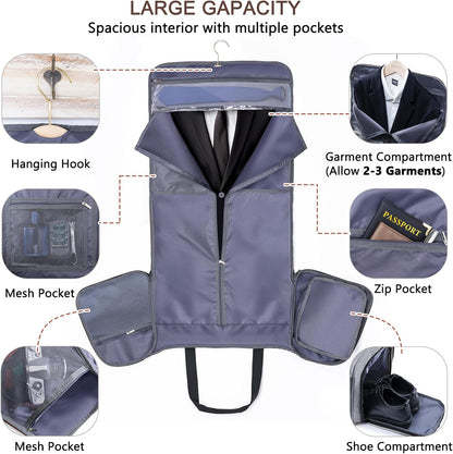 2in1 Garment Bags for Hanging Clothes - Suit Duffle Bag for Travel - Large Personal Item Travel Bag for Men Women, Convertible Carry On Bags for Dance Dress, Weekender Bag Luggage Bag