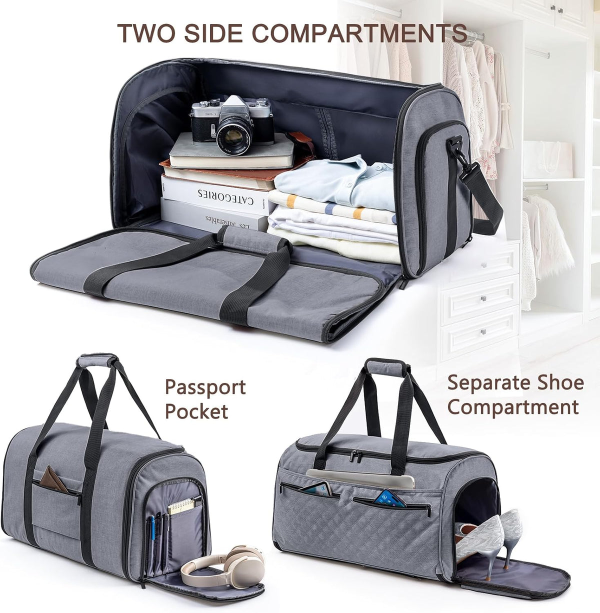 2in1 Garment Bags for Hanging Clothes - Suit Duffle Bag for Travel - Large Personal Item Travel Bag for Men Women, Convertible Carry On Bags for Dance Dress, Weekender Bag Luggage Bag