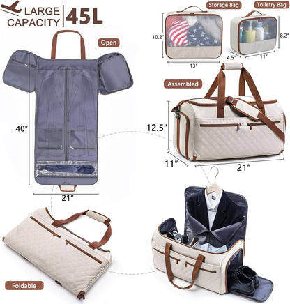 2in1 Garment Bags for Hanging Clothes - Suit Duffle Bag for Travel - Large Personal Item Travel Bag for Men Women, Convertible Carry On Bags for Dance Dress, Weekender Bag Luggage Bag
