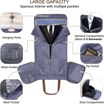 2in1 Garment Bags for Hanging Clothes - Suit Duffle Bag for Travel - Large Personal Item Travel Bag for Men Women, Convertible Carry On Bags for Dance Dress, Weekender Bag Luggage Bag