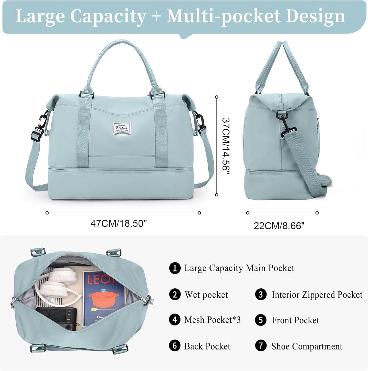 Weekender Bags for Women, Personal Item Travel Bag with Shoes Compartment | Overnight Travel Duffel Bag with Toiletry Bag, Airplane Friendly Carry-On Bag