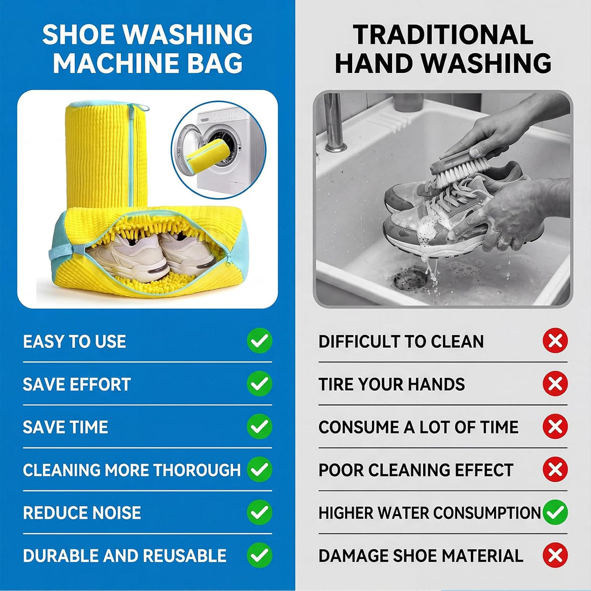 Shoe Washing Machine Bag, 2-Pack Microfiber Chenille Laundry Bag for Sneakers - Self-Locking Zipper, 360° Deep Clean, Noise Reduction, Fits All Shoe Sizes, for Tennis Running & Kids Shoes