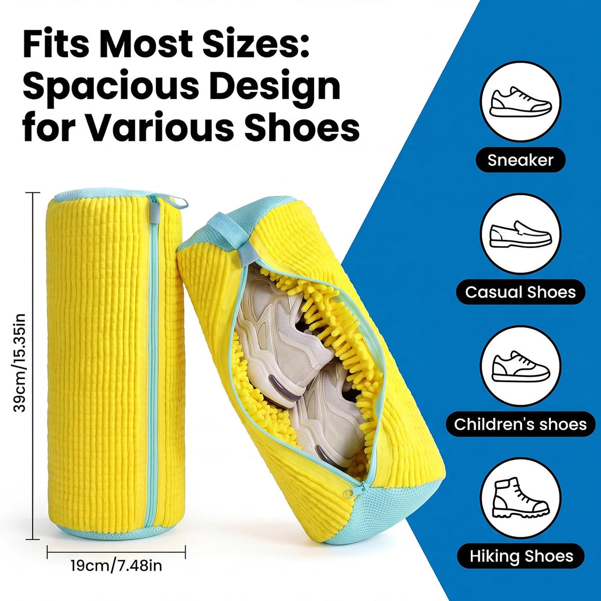 Shoe Washing Machine Bag, 2-Pack Microfiber Chenille Laundry Bag for Sneakers - Self-Locking Zipper, 360° Deep Clean, Noise Reduction, Fits All Shoe Sizes, for Tennis Running & Kids Shoes