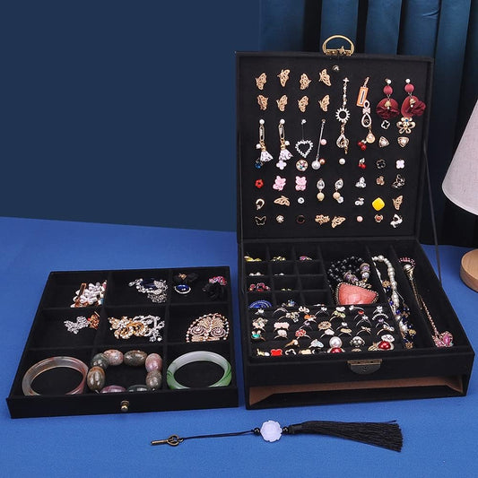 Women Jewelry Box Lockable 3 Layers Large Jewelry Organizer Storage Case for Earrings Necklaces Rings Bracelets,Green Display Jewel Holder (Green)