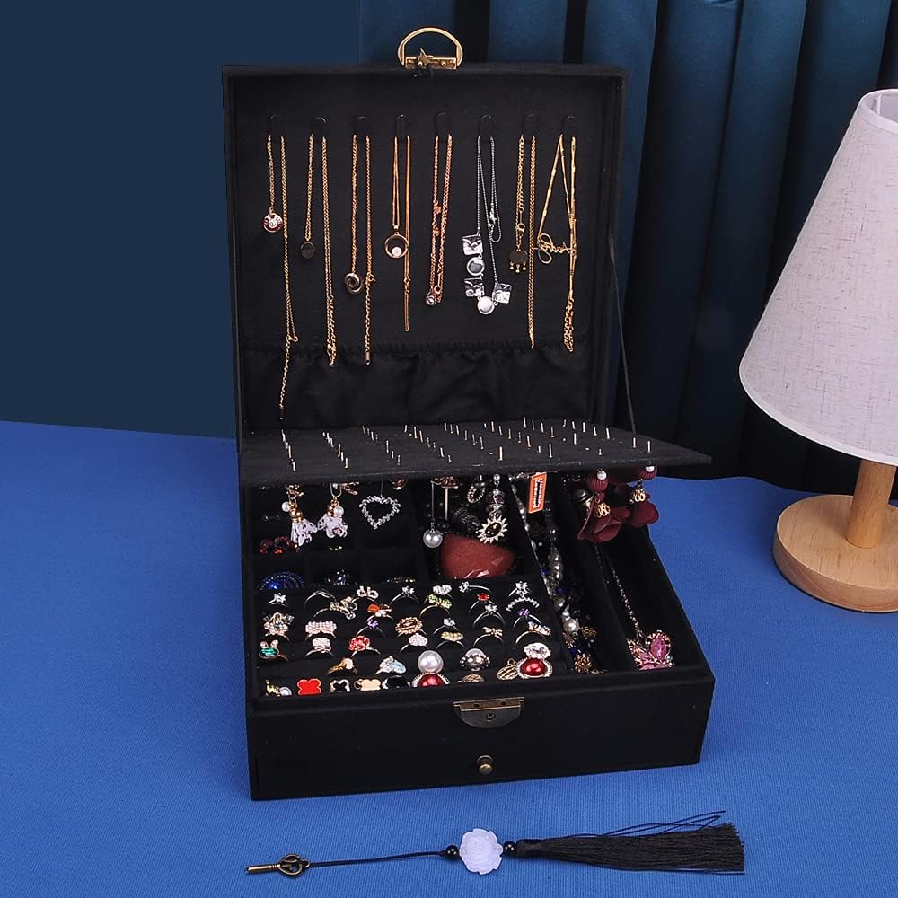 Women Jewelry Box Lockable 3 Layers Large Jewelry Organizer Storage Case for Earrings Necklaces Rings Bracelets,Green Display Jewel Holder (Green)