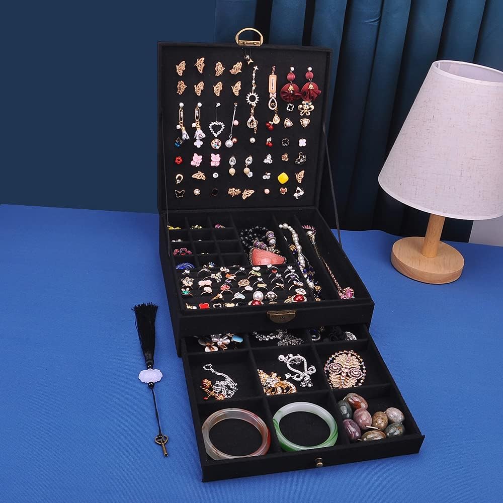 Women Jewelry Box Lockable 3 Layers Large Jewelry Organizer Storage Case for Earrings Necklaces Rings Bracelets,Green Display Jewel Holder (Green)