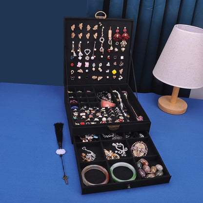 Women Jewelry Box Lockable 3 Layers Large Jewelry Organizer Storage Case for Earrings Necklaces Rings Bracelets,Green Display Jewel Holder (Green)