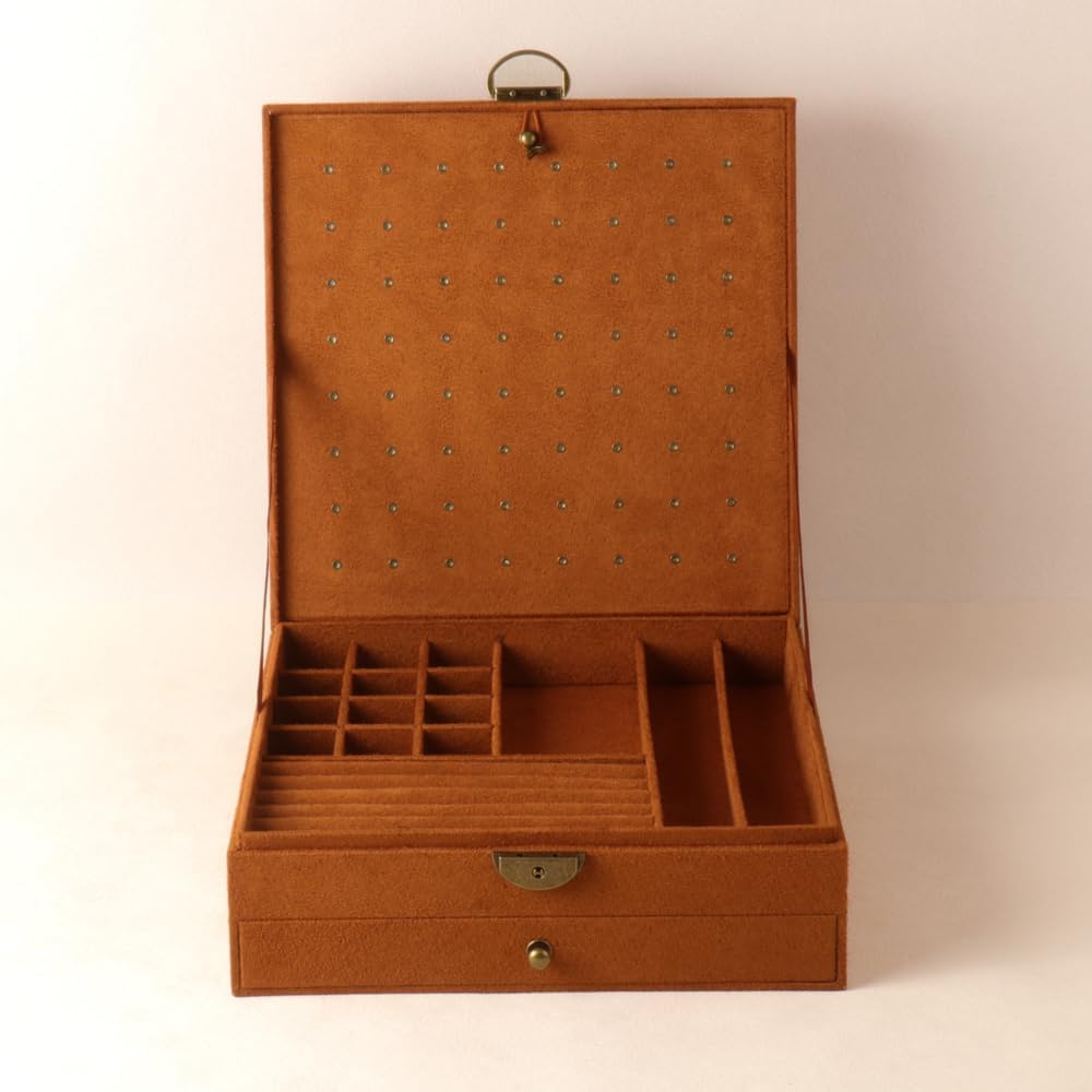Women Jewelry Box Lockable 3 Layers Large Jewelry Organizer Storage Case for Earrings Necklaces Rings Bracelets,Green Display Jewel Holder (Green)