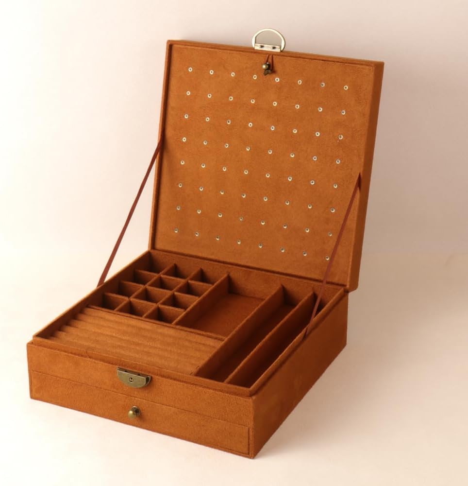 Women Jewelry Box Lockable 3 Layers Large Jewelry Organizer Storage Case for Earrings Necklaces Rings Bracelets,Green Display Jewel Holder (Green)