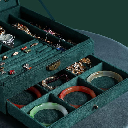 Women Jewelry Box Lockable 3 Layers Large Jewelry Organizer Storage Case for Earrings Necklaces Rings Bracelets,Green Display Jewel Holder (Green)