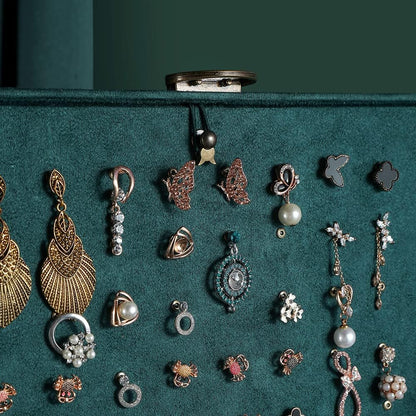 Women Jewelry Box Lockable 3 Layers Large Jewelry Organizer Storage Case for Earrings Necklaces Rings Bracelets,Green Display Jewel Holder (Green)