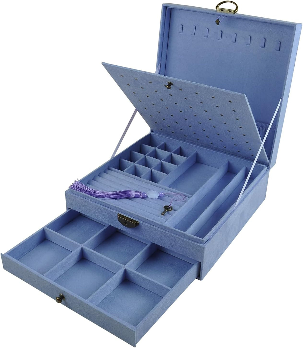 Women Jewelry Box Lockable 3 Layers Large Jewelry Organizer Storage Case for Earrings Necklaces Rings Bracelets,Green Display Jewel Holder (Green)