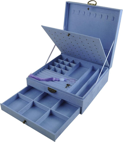 Women Jewelry Box Lockable 3 Layers Large Jewelry Organizer Storage Case for Earrings Necklaces Rings Bracelets,Green Display Jewel Holder (Green)