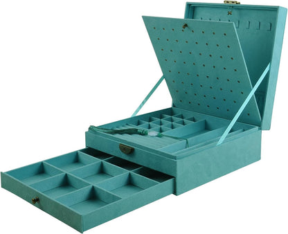 Women Jewelry Box Lockable 3 Layers Large Jewelry Organizer Storage Case for Earrings Necklaces Rings Bracelets,Green Display Jewel Holder (Green)