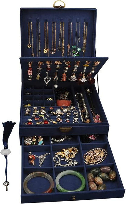 Women Jewelry Box Lockable 3 Layers Large Jewelry Organizer Storage Case for Earrings Necklaces Rings Bracelets,Green Display Jewel Holder (Green)