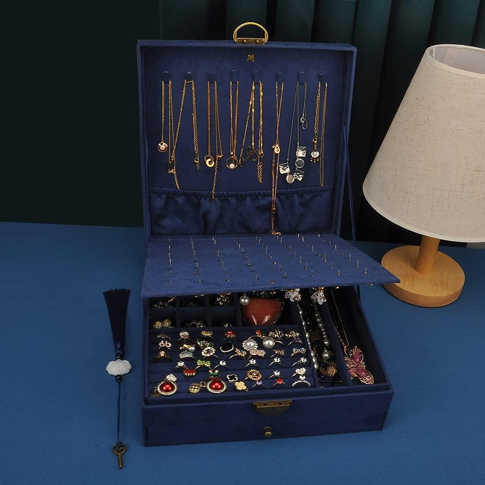 Women Jewelry Box Lockable 3 Layers Large Jewelry Organizer Storage Case for Earrings Necklaces Rings Bracelets,Green Display Jewel Holder (Green)