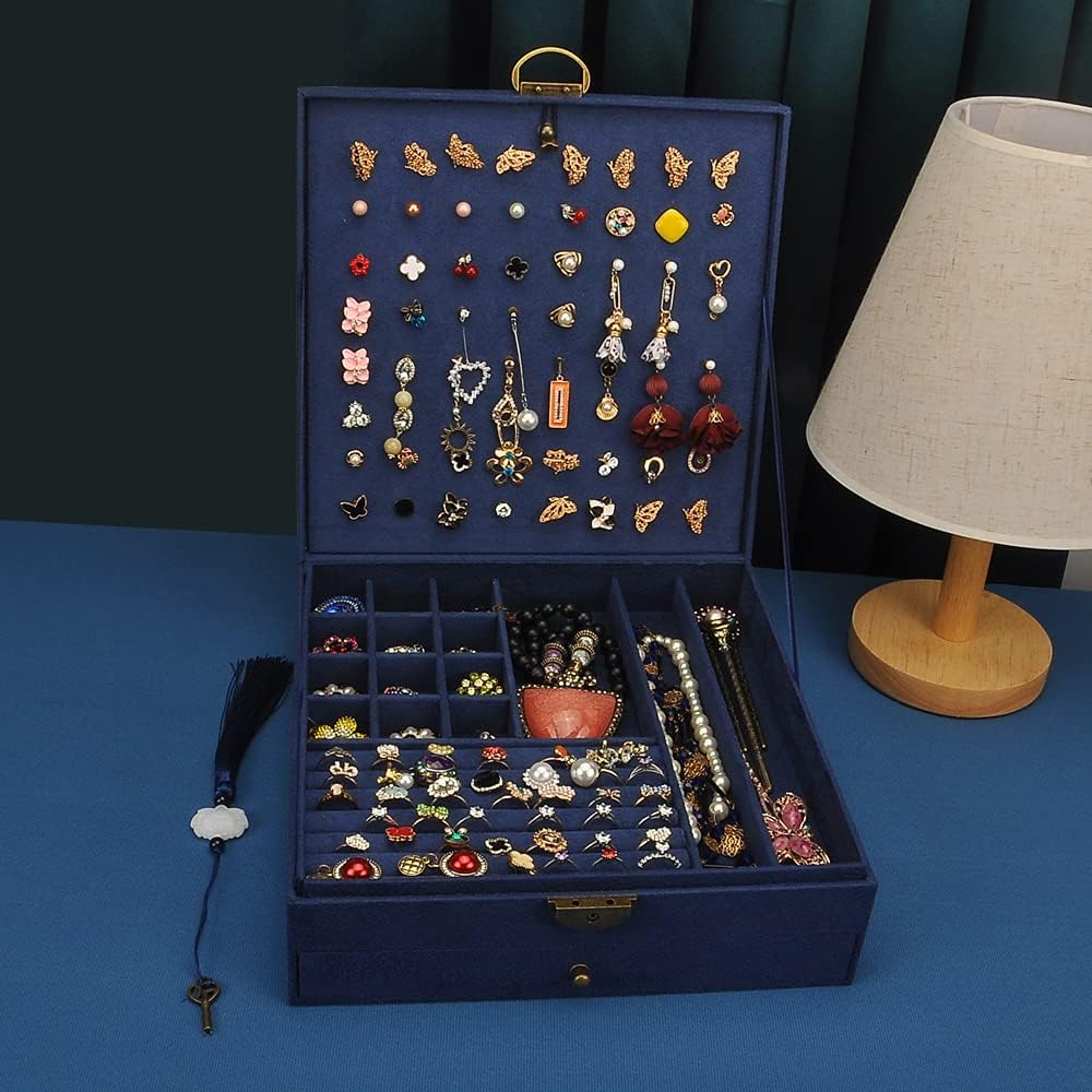 Women Jewelry Box Lockable 3 Layers Large Jewelry Organizer Storage Case for Earrings Necklaces Rings Bracelets,Green Display Jewel Holder (Green)