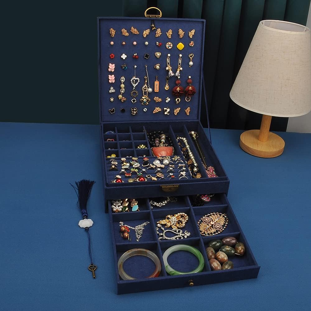 Women Jewelry Box Lockable 3 Layers Large Jewelry Organizer Storage Case for Earrings Necklaces Rings Bracelets,Green Display Jewel Holder (Green)