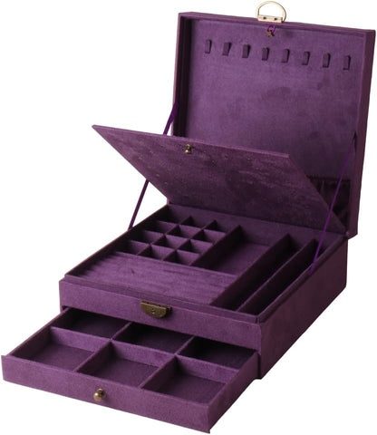 Women Jewelry Box Lockable 3 Layers Large Jewelry Organizer Storage Case for Earrings Necklaces Rings Bracelets,Green Display Jewel Holder (Green)