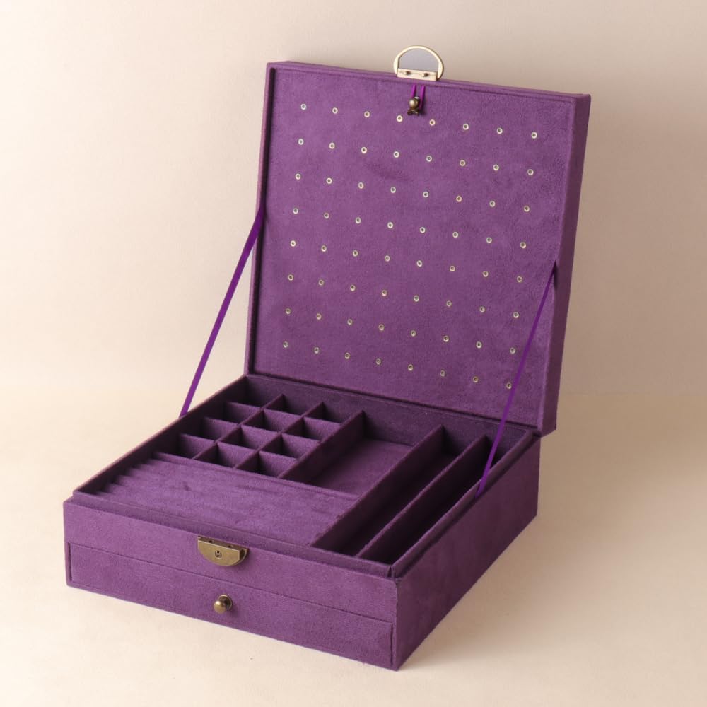 Women Jewelry Box Lockable 3 Layers Large Jewelry Organizer Storage Case for Earrings Necklaces Rings Bracelets,Green Display Jewel Holder (Green)