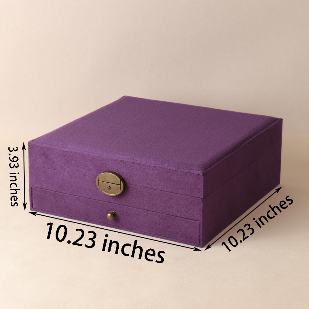 Women Jewelry Box Lockable 3 Layers Large Jewelry Organizer Storage Case for Earrings Necklaces Rings Bracelets,Green Display Jewel Holder (Green)