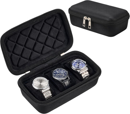 4-Slot Travel Watch Case for Men, Hard Shell Storage Box -Black | Travel Watch Box for Watch Bracelet Sunglasses Accessories, Zippered Organizer Bag Fathers Day Gift for Dad
