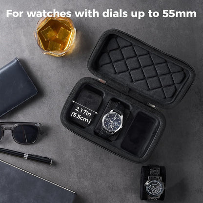 4-Slot Travel Watch Case for Men, Hard Shell Storage Box -Black | Travel Watch Box for Watch Bracelet Sunglasses Accessories, Zippered Organizer Bag Fathers Day Gift for Dad