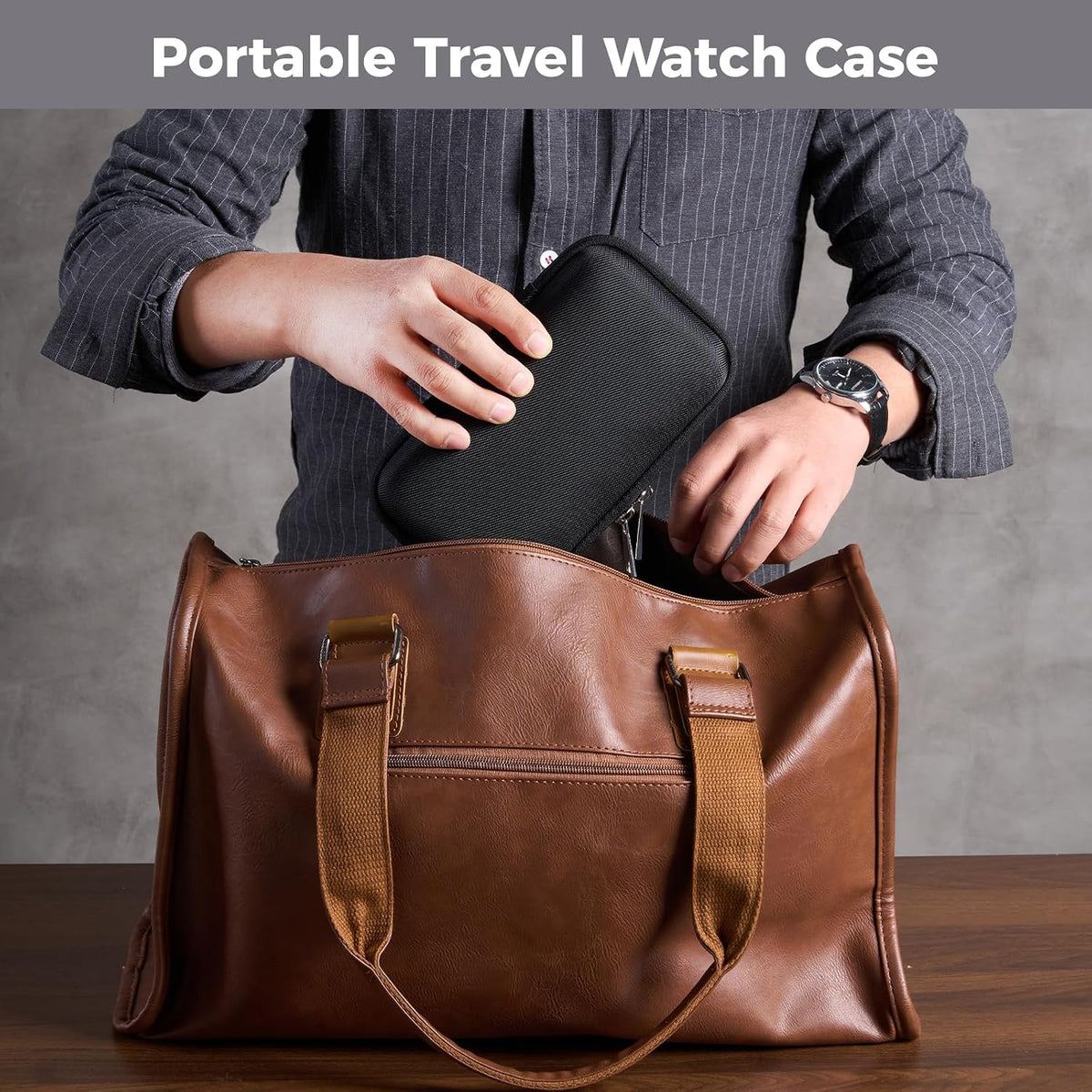 4-Slot Travel Watch Case for Men, Hard Shell Storage Box -Black | Travel Watch Box for Watch Bracelet Sunglasses Accessories, Zippered Organizer Bag Fathers Day Gift for Dad