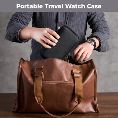 4-Slot Travel Watch Case for Men, Hard Shell Storage Box -Black | Travel Watch Box for Watch Bracelet Sunglasses Accessories, Zippered Organizer Bag Fathers Day Gift for Dad