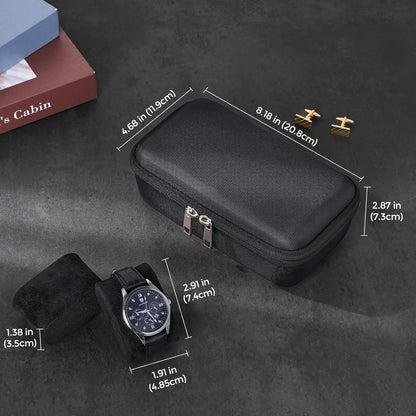 4-Slot Travel Watch Case for Men, Hard Shell Storage Box -Black | Travel Watch Box for Watch Bracelet Sunglasses Accessories, Zippered Organizer Bag Fathers Day Gift for Dad
